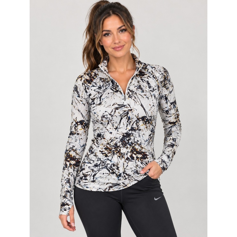 Nike Pro Combat Dri Fit Women's M Abstract Print 1/4 Zip Athletic Pullover